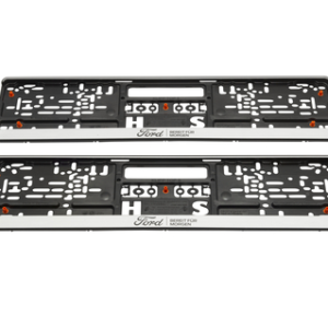 Fordovo držalo registrske tablice srebrno, s črnim Fordovim logotipom in črnim napisom »BEREIT FÜR MORGEN«